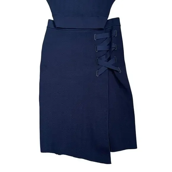 NWT Jonathan Simkhai Straight Laced Skirt Crop Tank Top Outfit Stretch Knit Navy - Picture 6 of 12